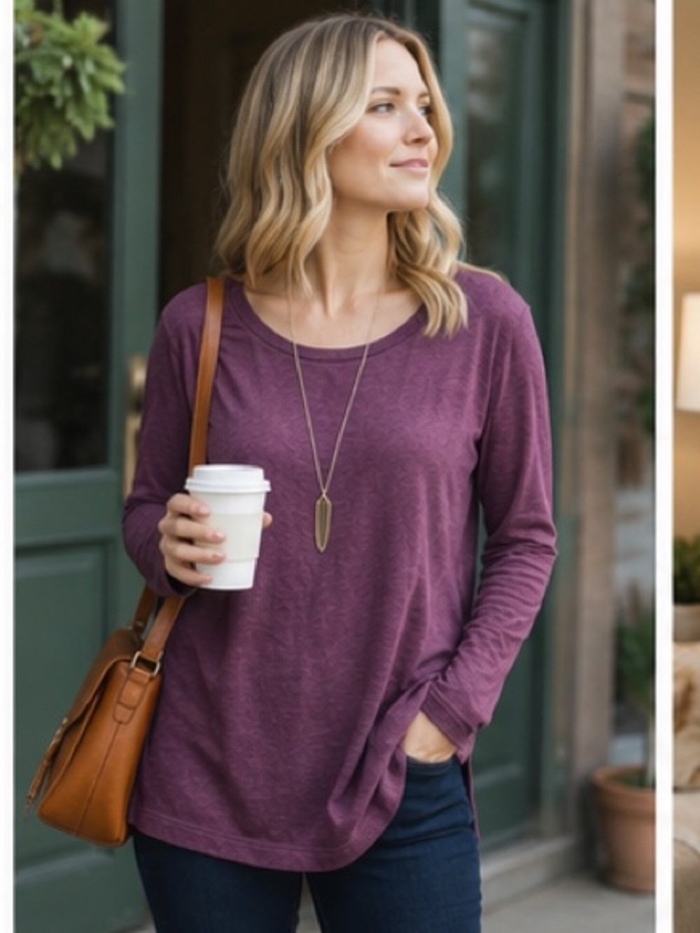 Banana Republic Plum Scoop Neck Long Sleeve Tunic Side Zip Hem Top M